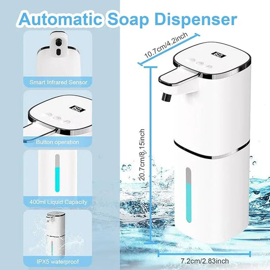 OHIFAST Automatic Foaming Soap Dispenser Touchless, USB Rechargeable Smart Hand Soap Dispenser, 9-Level Adjustable, Physical Button Operation, 13.5oz/400mL Wall Mounted for Bathroom Kitchen Dish Soap - ModernBath