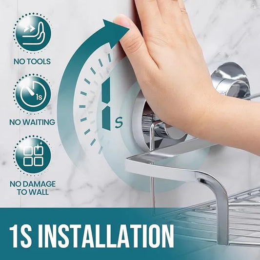 TAILI 2 Pack Powerful Suction Cup Corner Shower Caddy, Stainless Steel Rustproof Shower Shelf with Hook, Drill-Free Wall Mounted Basket, Large Capacity Removable Suction Cup Bathroom Organizer, Silver - ModernBath