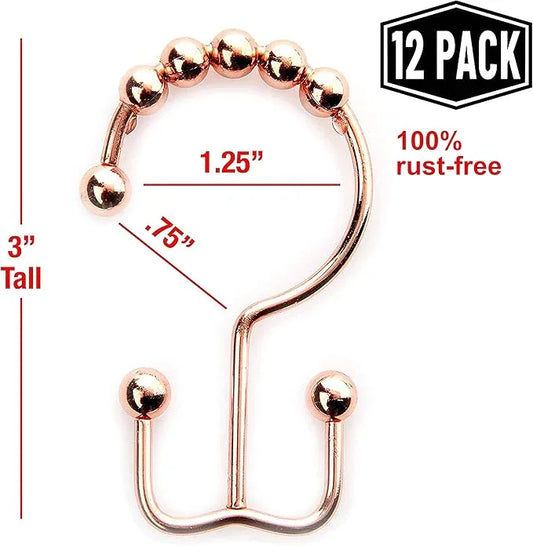 2lbDepot Copper Shower Curtain Hooks Rings, Premium Rust-Resistant Stainless Steel Metal, Double Dual Sided Hooks, Glides Effortlessly on Bathroom Shower Rods, Set of 12 Decorative Copper Hooks - ModernBath