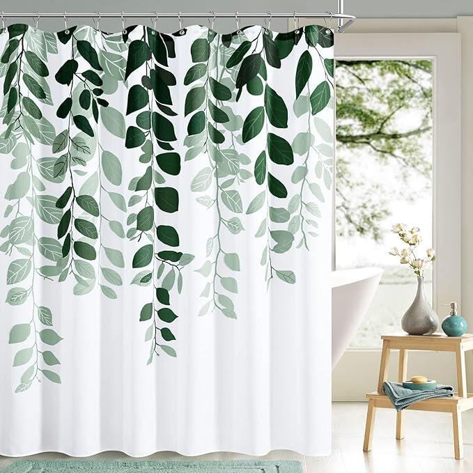 BOODII Emerald Green Leaves Shower Curtain for Bathroom Hunter Green Eucalyptus Watercolor Shower Curtain for Bathroom Botanical Floral Leaf Spring Decor 72x78 - ModernBath