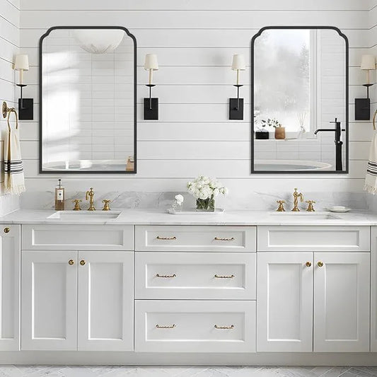 Ferytange 24X36 Inch Black Bathroom Mirror for Over Sink, Modern Rounded Corner Rectangle Mirror with Non-Rusting Iron Metal Framed Bathroom Vanity Mirror for Wall Decor(Tempered Glass) - ModernBath