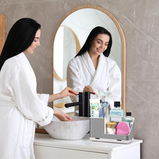PARKMANI Toothbrush Holders for Bathroom Countertop Organizer, Brushed Nickel Tooth Brush Holder, Kids Electric Toothbrush and Toothpaste Holder with Drainage (Brushed Silver) - ModernBath