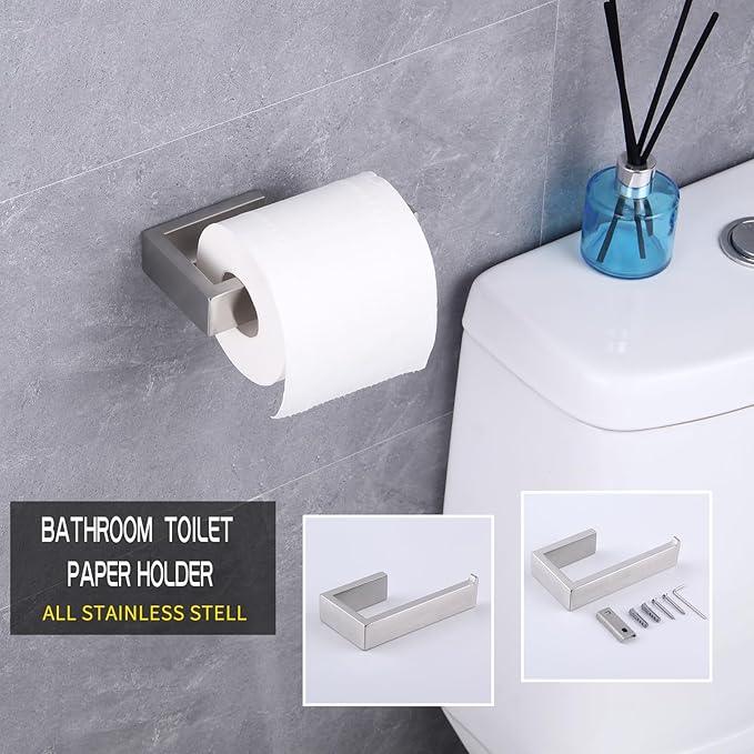 GERZWY Contemporary Stainless Steel Wall Mounted 3-Piece Bathroom Hardware Set - Towel Rings Toilet Paper Holder Towel Hooks, Brushed Finish HG1708-3LS - ModernBath