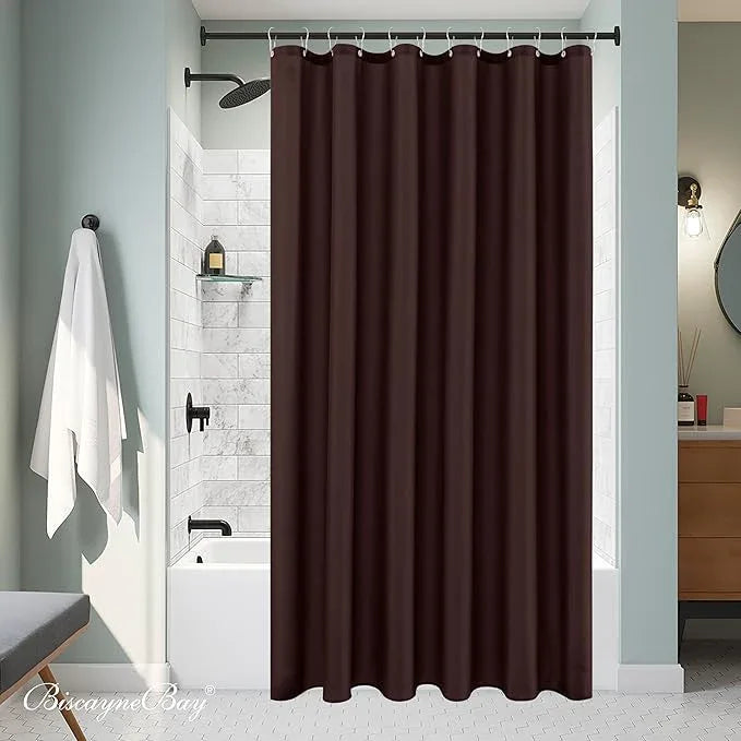 Biscaynebay Quality Fabric Shower Curtain Liner 72" by 72", Brown Water Resistant Bathroom Curtains, Rust Resistant Grommets Top Weighted Bottom Hem Machine Washable - ModernBath