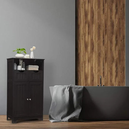 GLACER Multifunctional Floor Cabinet, Bathroom Cabinet with Removable Drawers and Adjustable Shelf for Bathroom, Living Room, Kitchen or Entryway, 24 x 12 x 43 inches (Brown) - ModernBath