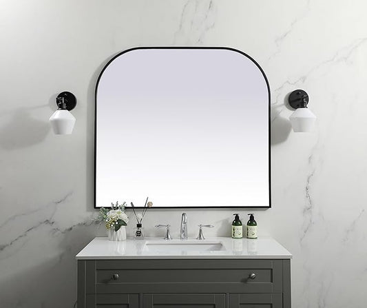 Illuminate, Metal Frame Arch Mirror 42X38 Inch in, Modern, Black