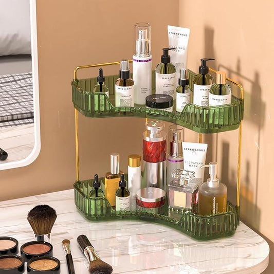 GTI 2 Tier Bathroom Counter Organizer, Multi-Function Corner Bathroom Organizer Countertop,Makeup Organizer Perfume for Dresser Vanity Tray, Spice Rack Organizer for Kitchen (Clear) - ModernBath