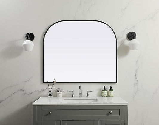 Illuminate, Metal Frame Arch Mirror 40X34 Inch in, Modern, Black