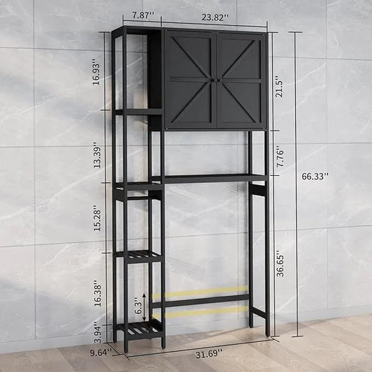 Bamboo Over The Toilet Storage, Above Toilet Organizer Storage Shelf Stand, Tall Freestanding Behind Toilet Rack, Tiered Bathroom Space Saver Shelving, Easy Assembly (Black) - ModernBath
