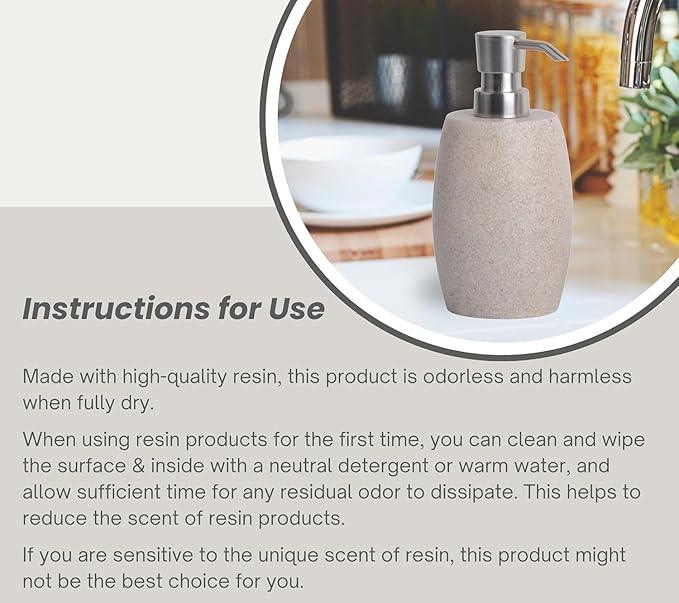 Clasin Home Sandstone Textured Resin Soap Dispenser with Metallic Pump and Waterproof Bottle Labels for Bathroom Kitchen Dish Hand Wash Shower Lotion Shampoo, 12 Oz, 2 Sets Beige - ModernBath