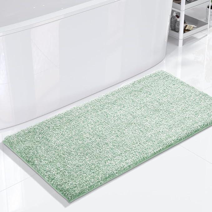 Yimobra Bathroom Runner Rug Non Slip Washable, Soft Absorbent Microfiber Long Bath Mat, Dual-Tone Decor Rug with Rubber Backing for Floor, Tub and Hallway,56x24,Home Essentials,Green and White - ModernBath
