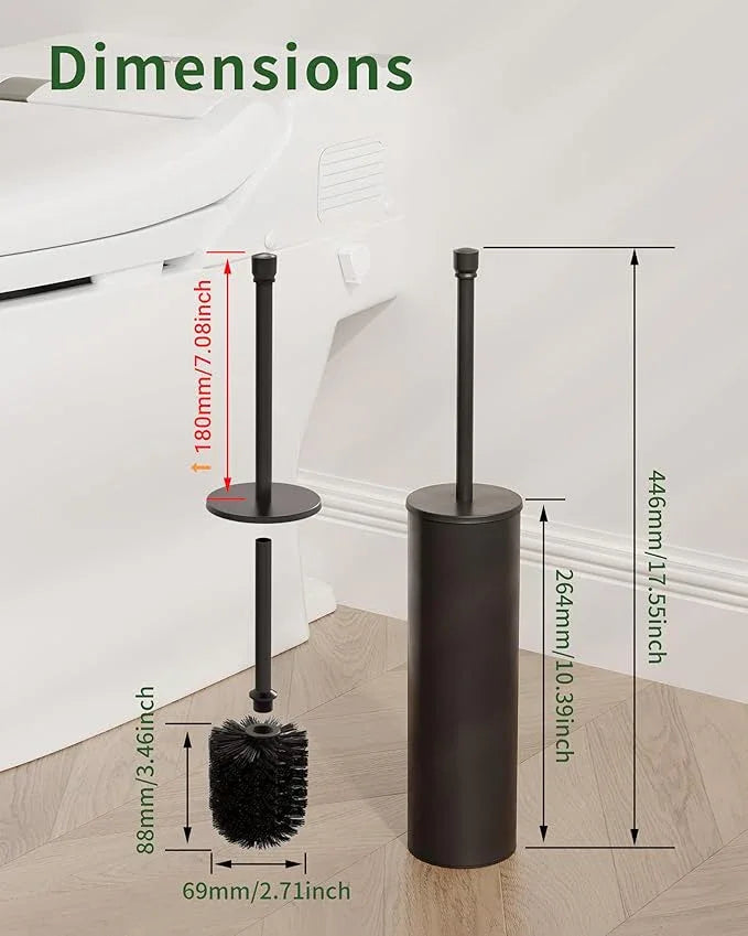 WZKALY Toilet Brush and Holder Set, Toilet Bowl Brush for Bathroom with Long Handle, Stainless Steel Toilet Cleaner Brush with Durable Scrubbing Bristles,Splash-Proof (Matte Black) - ModernBath