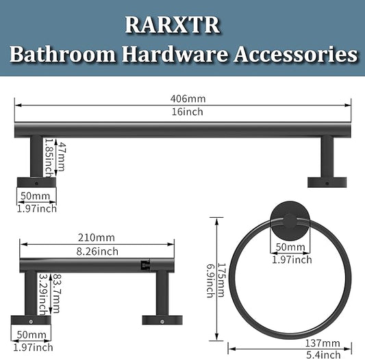 3pc Bathroom Hardware Set with Matte Black Toilet Paper Holder, Towel Ring, Towel Bar SUS304 Stainless Steel Toilet Paper Roll Holder Wall Mount, Bathroom Towel Holder, Towel Rack Set