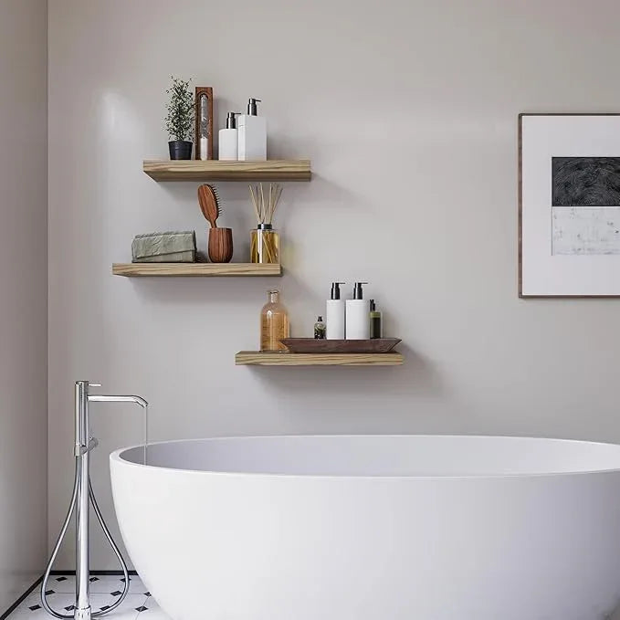 Floating Shelves for Wall Set of 3, 16" Light Brown Wood Wall Shelves for Home Decor, Frame Display Floating Shelf for Living Room, Bedroom, Bathroom, Kitchen - ModernBath