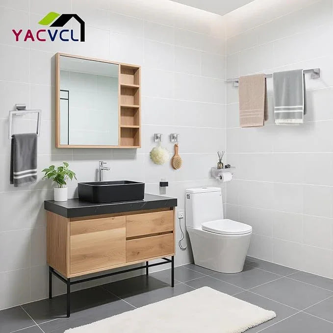 YACVCL 5-Pieces Brushed Nickel Bathroom Hardware Accessories Set Towel Bar Set Upgraded Toilet Paper Holder with Shelf Stainless Steel Wall-Mounted Bathroom Hardware Set 23.6 Inch - ModernBath