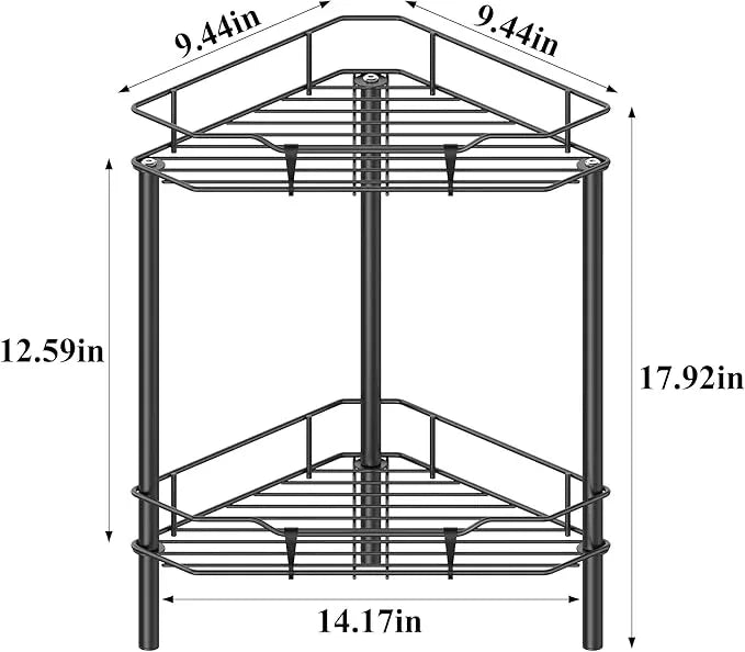 2 Tier Floor Standing Corner Shower Caddy Organizer Shelf with Hooks, Bathroom Shelves Stand Rack, Black - ModernBath