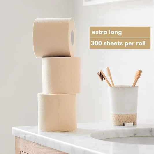 Bumboo Bamboo Toilet Roll 24 Pack | Unbleached Toilet Paper 3 ply, 300 Sheets | Eco Toilet Rolls | Plastic-Free, Soft, Strong & Sustainable Toilet Tissue, Beige - ModernBath