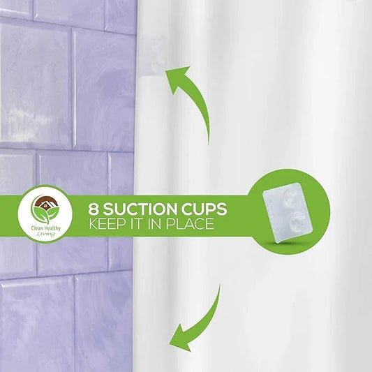 Clean Healthy Living Premium PEVA White Shower Curtain Liner with Magnets & Suction Cups - 70 X 71 in. Long - ModernBath