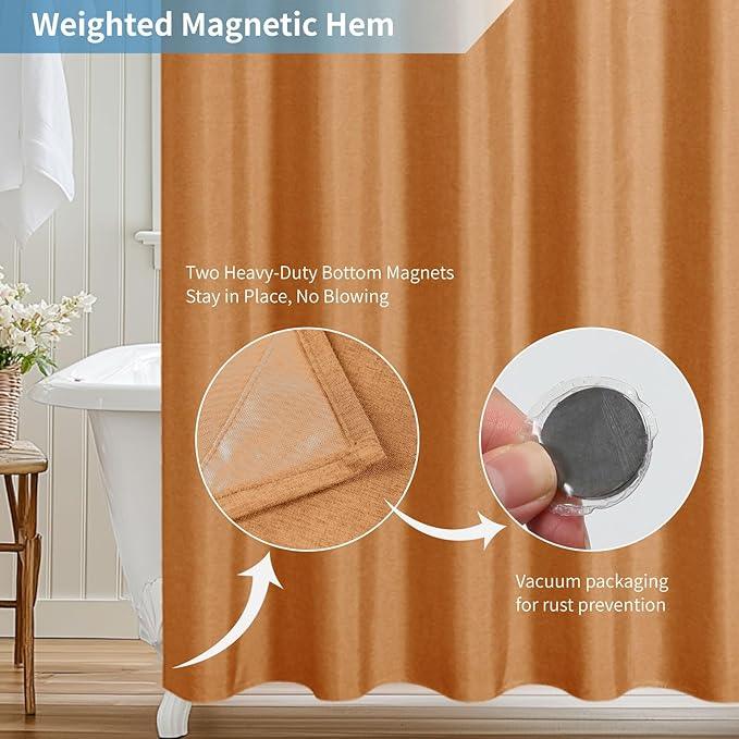 THAIGEE 2-in-1 Waterproof Fabric Shower Curtain or Liner,Linen Textured,Breathable TPU & Washable Bathroom Shower Curtain Set with 12 Plastic Hooks,Modern,72"x72" Orange - ModernBath