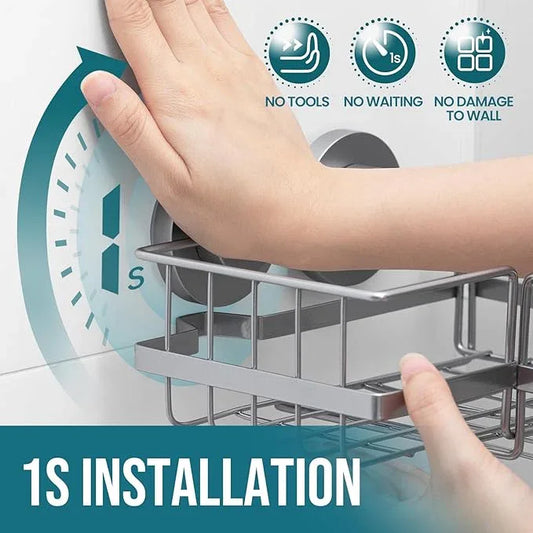 TAILI Corner-adaptive Suction Cup Shower Caddy 2 Pack, Stainless Steel Rustproof Corner Shower Shelves, Drill-Free Wall Mounted Baskets, Large Capacity, Removable Suction Cup Bathroom Organizer, Gray - ModernBath