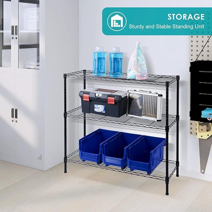 BNSPLY 3-Tier Wire Shelving Unit, Adjustable Metal Wire Shelves with NSF Certified, Standing Storage Shelf Unit for Laundry, Bathroom, Kitchen, Pantry, Closet (13.7" D x 35.5" W x 31.5" H, Black) - ModernBath
