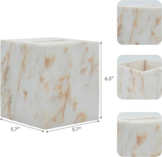 Marble Tissue Box Cover for Bathroom, White with Gold Texture Marble Facial Tissue Holder, Rectangular Toilet Paper Holder Case, Elegant Home Decorative for Vanity, Bedroom, Living Room, Office - ModernBath