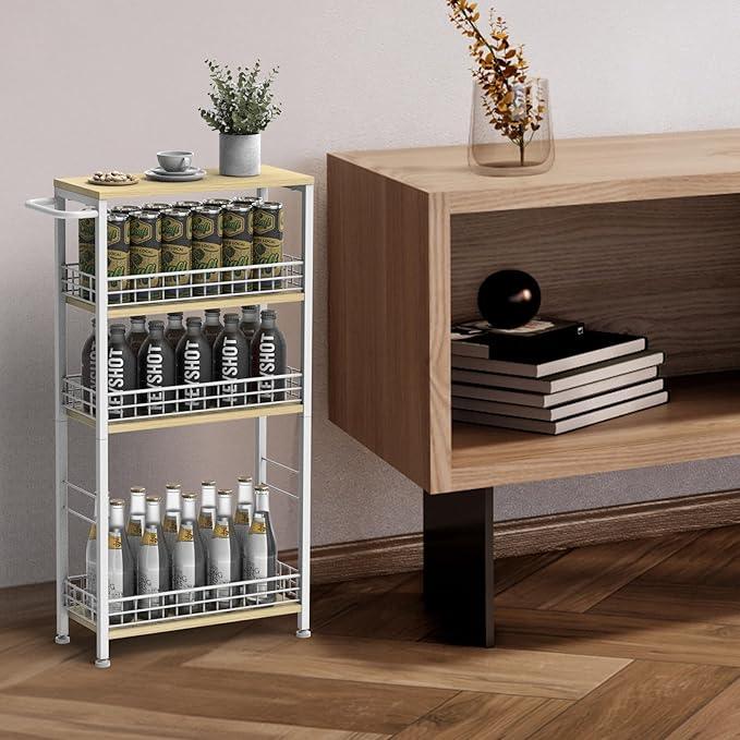 Slim Storage Cart White Narrow Storage Cabinet 4 Tier Laundry Room Organization Mobile Bathroom Shelving Unit Organizer Rolling Utility Cart Slide Out Kitchen Cart Tower Rack for Narrow Places 7.08’’W - ModernBath