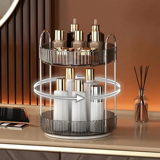 YCIA&DONE 360 Rotating Makeup Organizer and Storage for Vanity Countertop 2 Tiers, High Capacity Cosmetic Skincare Perfume Organizers for Dresser Bathroom Lazy Susan (Smoky Gray) - ModernBath