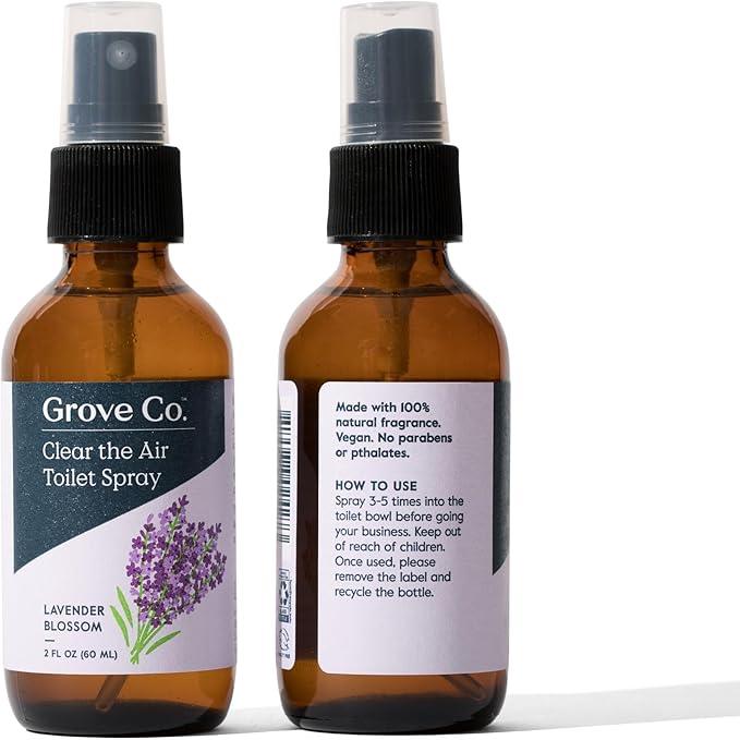 Grove Co. Toilet Spray, Clear the Air Bathroom Spray Air Freshener (2 fl oz) Odor Eliminator for Strong Odor, 100% Natural Lavender Blossom Scent, Vegan, Paraben & Phthalate Free (Pack of 3) - ModernBath