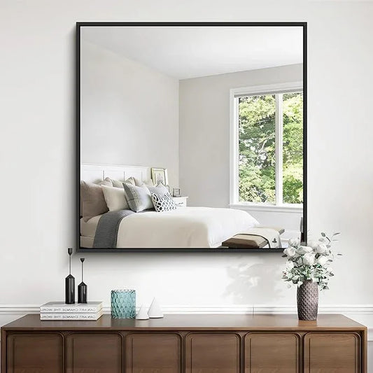 COFENY Black Bathroom Mirror for Wall, 30x30 Inch Rectangle Mirrors with Metal Frame, Modern Vanity Wall Square Mirror for Bathroom Living Room, Entryway Hangs Horizontal or Vertical - ModernBath