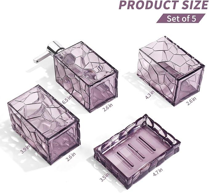 GAHEFY Lavender Purple Bathroom Accessories Set with Toothbrush Holder, Soap Dispenser, Tumbler, Soap Dish, Purple Bathroom Decor,Acrylic (Purple-4pcs) - ModernBath