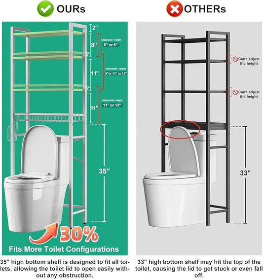 Over-The-Toilet Storage Rack, 4-Tier Bathroom Organizer Shelf Over Toilet with Adjustable Shelf and Basket, Freestanding Space Saver Bathroom Shelves Above Toilet for Room (Avocado Green) - ModernBath