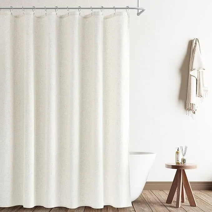 Naturoom Cream Linen Shower Curtain 82 Inch Long Weighted Fabric Bath Shower Curtain Set with Hooks, Simple Elegant Modern Farmhouse Country Beige Curtains for Bathroom, 72x82 - ModernBath