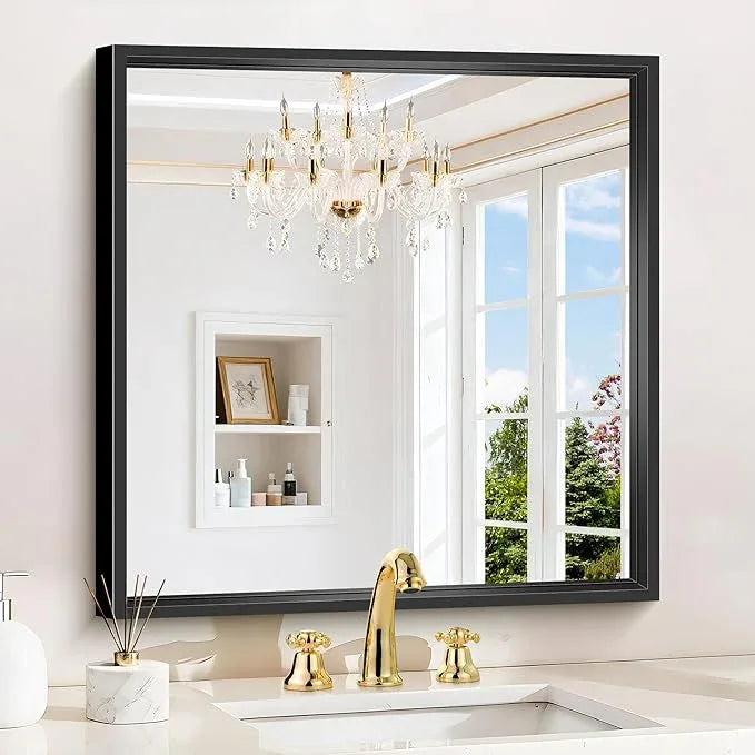 CIVENO 24x24 Square Black Mirror, Bathroom Mirrors for Over Sink 0.6" Thickened Deep Frame, Brushed Black Rectangle Mirrors for Wall, Shatterproof Tempered Glass, Antirust, Horizontally or Vertically - ModernBath