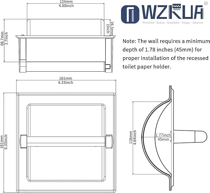 Matte Black Recessed Toilet Paper Holder for Regular Rolls,Contemporary Hotel Style Pivoting Toilet Tissue Holder Wall Mount Made of Metal, in Wall Toilet Paper Holder - ModernBath