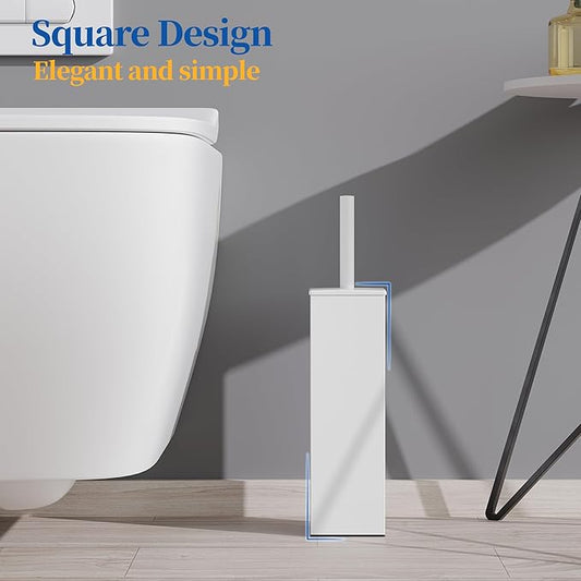 RUACQ Toilet Brush and Holder Set,Square Toilet Bowl Brush for Bathroom with 304 Stainless Steel Handle Toilet Cleaner Brush with Durable Scrubbing Bristles,Splash-Proof (White)