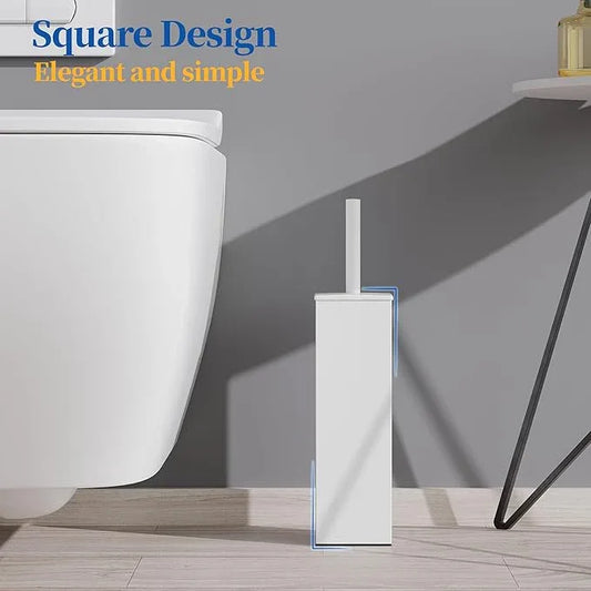 RUACQ Toilet Brush and Holder Set 2pcs,Square Toilet Bowl Brush for Bathroom with 304 Stainless Steel Handle Toilet Cleaner Brush with Durable Scrubbing Bristles,Splash-Proof (White) - ModernBath