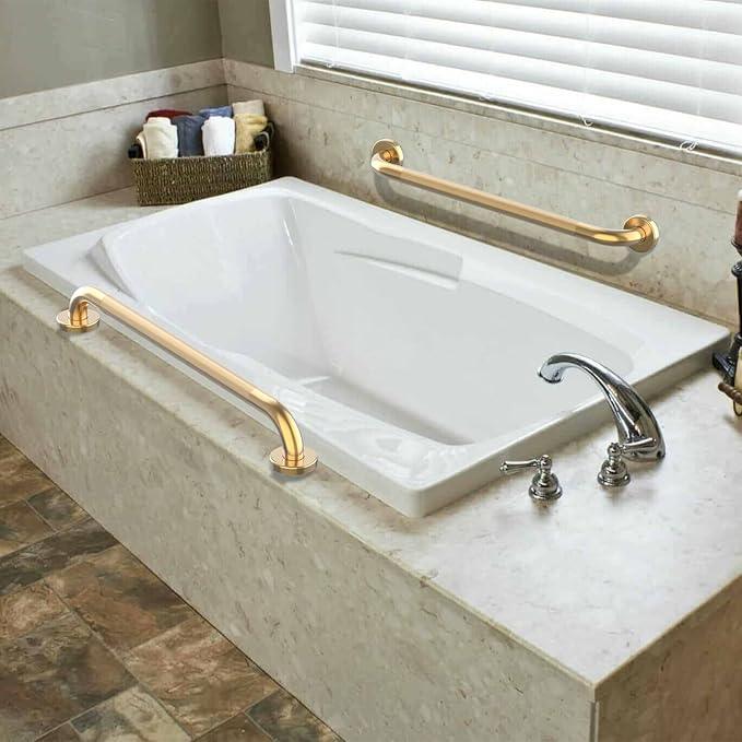 32 Inch Anti Slip Shower Grab Gold, Munzong Bathroom Grab Bar, Knurled Bathroom Balance Bar,Safety Hand Rail Support Handicap Elderly Injury Senior Assist Bath Handle - ModernBath