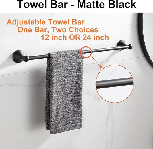 BGL Bathroom Accessory Set, Matte Black Adjustable Expandable Towel Bar 4-Piece Bathroom Hardware Set Wall Mounted Robe Hook Toilet Paper Holder Towel Ring Towel Bar - ModernBath
