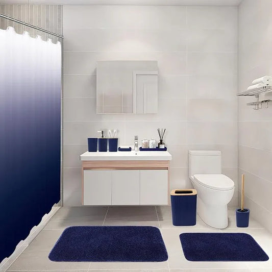 XLHOMO Bathroom Accessory Set–Bathroom Sets with Shower Curtain and Rugs, No Slip Bathroom Rugs Super Absorbent, Blue Ombre Water-Proof Shower Curtain with Hooks, Blue Bathroom Sets Complete for Home - ModernBath