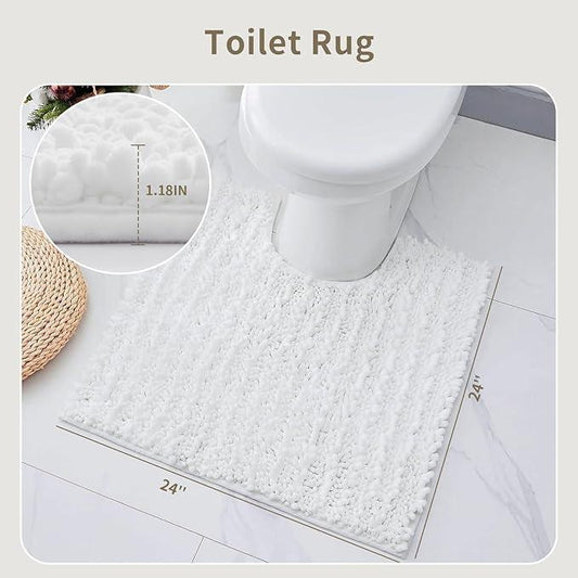 Ruggnovea Toilet Rugs U-Shaped Mat 24x24, Contour Bathroom Mat - Ultra Soft & Absorbent Chenille, Quick-Dry, Machine Washable with Non Slip Barrier Backing, White - ModernBath