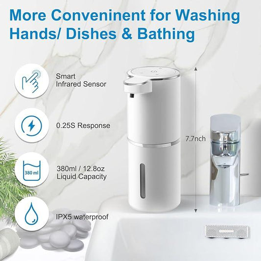 Gotofine Automatic Liquid Soap Dispenser,4-Level Adjustable, Wall Mount,USB Rechargeable,12.8oz/ 380ml,Touchless Hand & Dish Soap Dispenser for Bathroom, Kitchen,Hotel, Restaurant - ModernBath