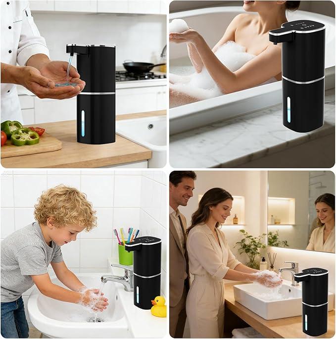 Automatic Liquid Soap Dispenser, Touchless Hand Soap Dispenser, USB Rechargeable, 4 Adjustable Levels, 14.2 oz (420 ml) Large Capacity, for Bathroom, Kitchen & School (Black, Liquid) - ModernBath