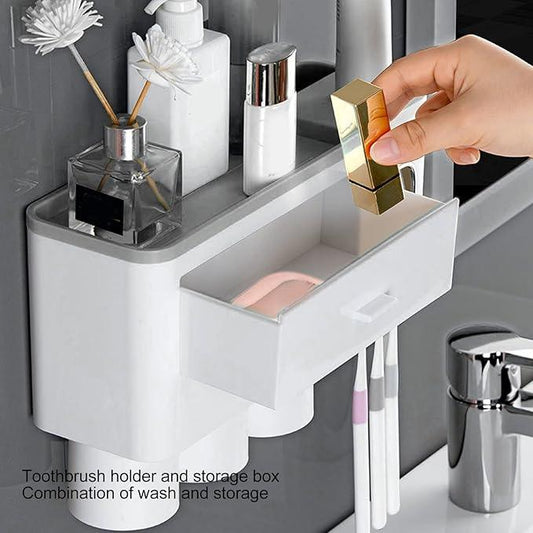 Hanging Magnetic Toothbrush Holder Set with Toothpaste Dispenser Squeezer Toiletry Drawer Holder for Bathroom - ModernBath