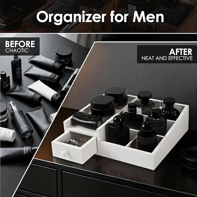 Organizer For Men,Bathroom Countertop Organizer,Perfume Organizer,Cologne Organizers,Bathroom Storage,Restroom Organizer,Dresser Top Organizers,Perfume Stand,Gifs For Men,Adjustable Partition(White) - ModernBath