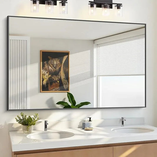 KOCUUY Black Bathroom Mirrors for Wall, 60x36 Large Rectangle Mirrors for Bathroom Sink, Oversized Wall Mirror Black Metal Framed Decor for Living Room, Farmhouse, Entryway, Hang Horizontal/Vertical - ModernBath