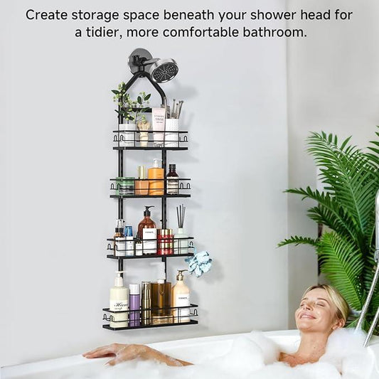 XDMsuxd Shower Caddy Hanging Rustproof, 4 Tier Adjustable Hanging Shower Caddy Over Showerhead, No Drilling Handing Shower Racks for Bathroom Shampoo Soap Storage - ModernBath