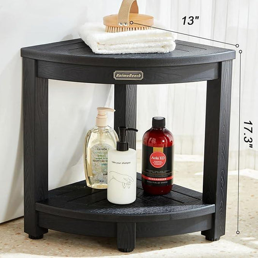 KaimuBench Shower Bench for Inside Shower, Poly Lumber Corner Shower Stool, Plastic Bathroom Bench Seat for Shaving Legs, Shower Chair Seat, Shower Foot Rest with Adjustable Feet, Non-Slip, Black - ModernBath