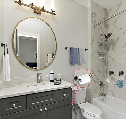 5 Pieces Matte Black Bathroom Hardware Accessories Set, SUS304 Stainless Steel 24 Inch Bath Towel Bar Set, Round Bathroom Towel Holder Set, Towel Racks for Bathroom Wall Mounted - ModernBath