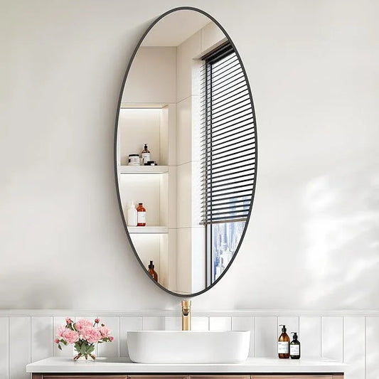 Bathroom Mirrors, 20" x40" Black Mirrors, Oval Vanity Mirrors, Metal Framed Wall Mounted Mirrors, Vertical/Horizontal Mirror for Bathroom Bedroom Entryway Living Room - ModernBath